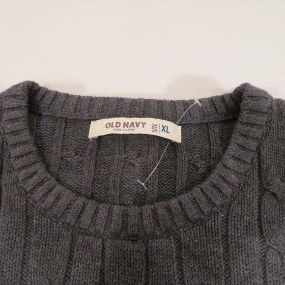Men XL Gray Sweater Old Navy Pullover Cotton Classic Casual Crew Neck Cable Knit - Picture 10 of 16